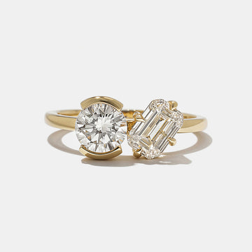 0.80CT-1.20CT Round and Emerald-Cut Diamond Toi et Moi Engagement Ring | Two Stone Ring