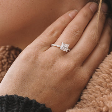 1.75ct Princess Moissanite Hidden Halo Pave Setting Engagement Ring