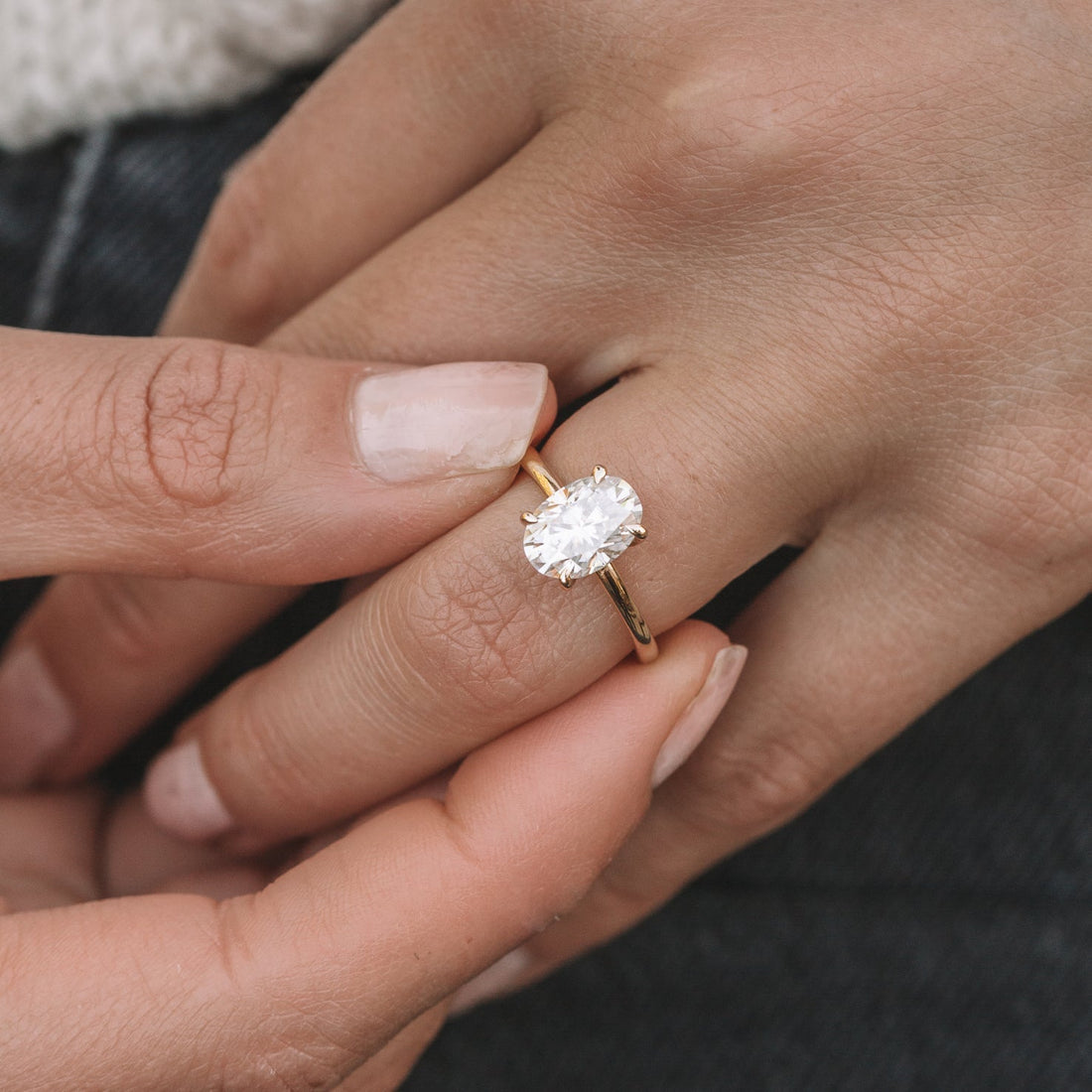 2.05CT Oval Cut Moissanite Hidden Halo Engagement Ring