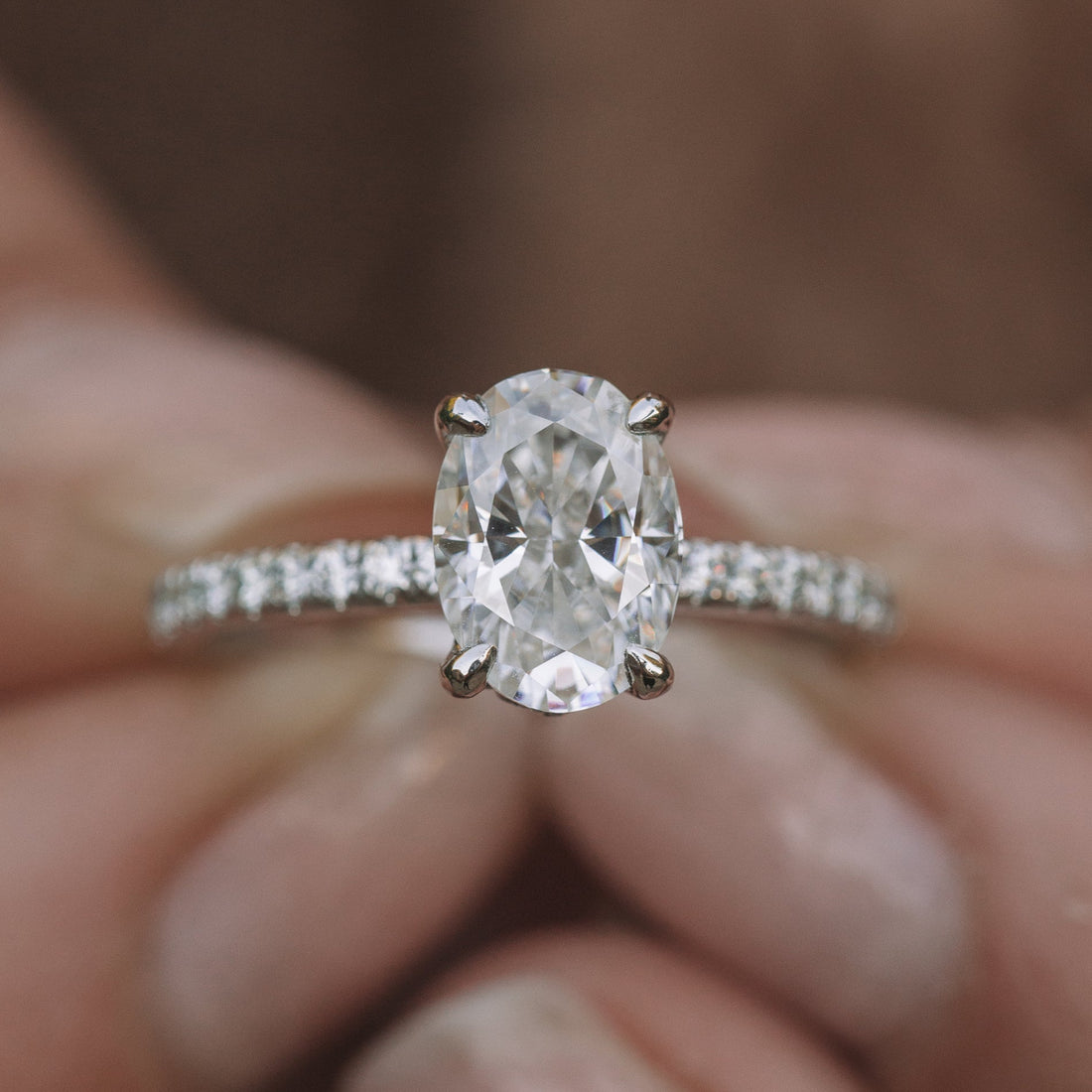 1.80 - 3.80 CT Oval Cut Moissanite Hidden Halo Engagement Ring