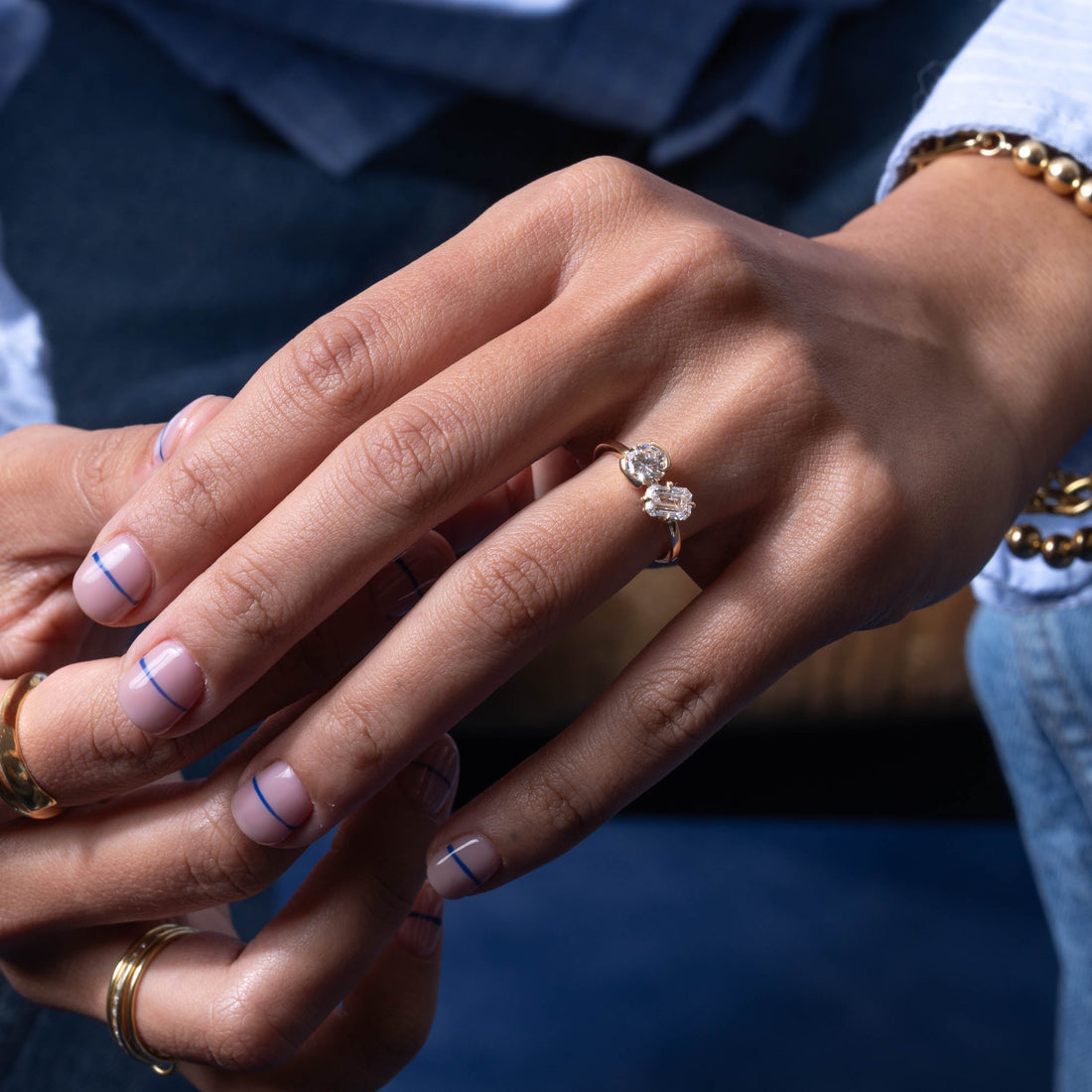 0.80CT-1.20CT Round and Emerald-Cut Diamond Toi et Moi Engagement Ring | Two Stone Ring