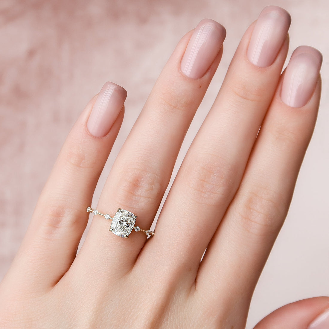 2.0 - 4.0 CT Elongated Cushion Cut CVD Diamond Hidden Halo & Dainty Style Engagement Ring