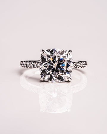 2.0 -4.18 CT Cushion CVD Diamond Pave Setting Engagement Ring