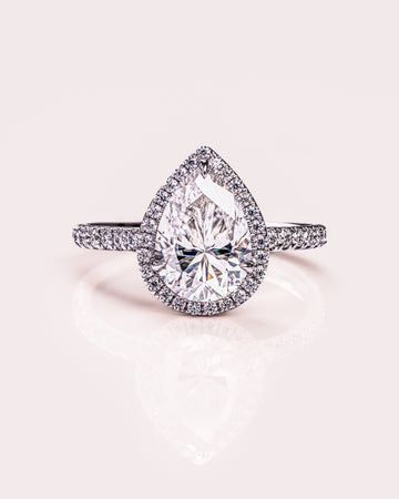 1.93-3.93 CT Pear  CVD Diamond Halo Pave Setting Engagement Ring