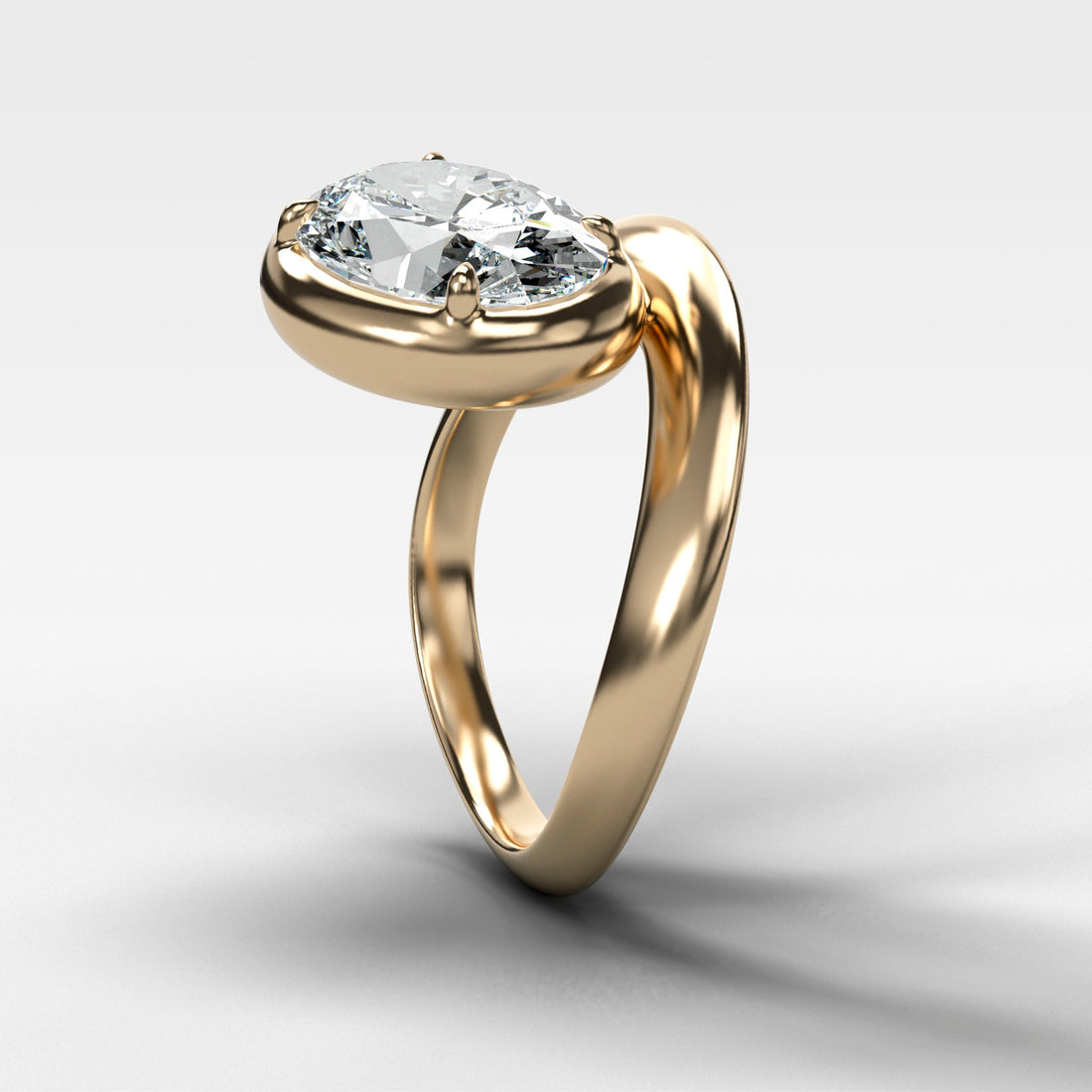 Contoured Club Engagement Ring with an Oval Cut Diamond