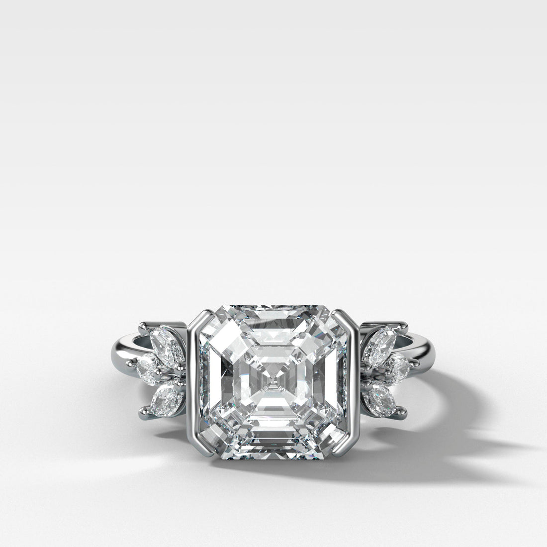 Double Lotus Half Bezel Engagement Ring With Asscher Cut Diamond
