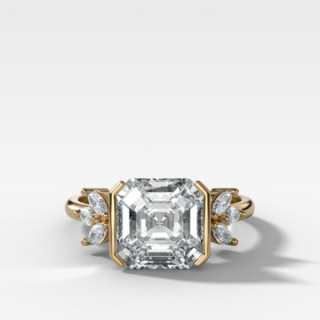 Double Lotus Half Bezel Engagement Ring With Asscher Cut Diamond