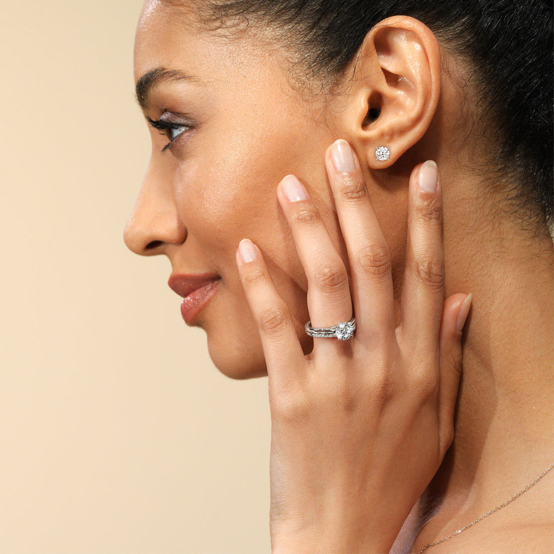 Round Cut Moissanite Hidden Halo Diamond Stud Earrings for Women