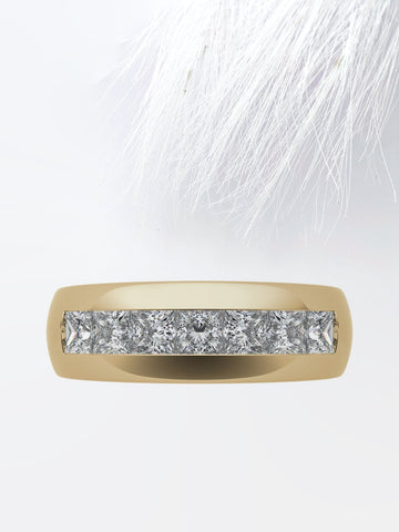 8MM Princess Cut Moissanite Men's Wedding Band in White Gold