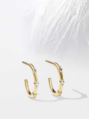 Round Cut Dainty Moissanite Huggies Diamond Earrings