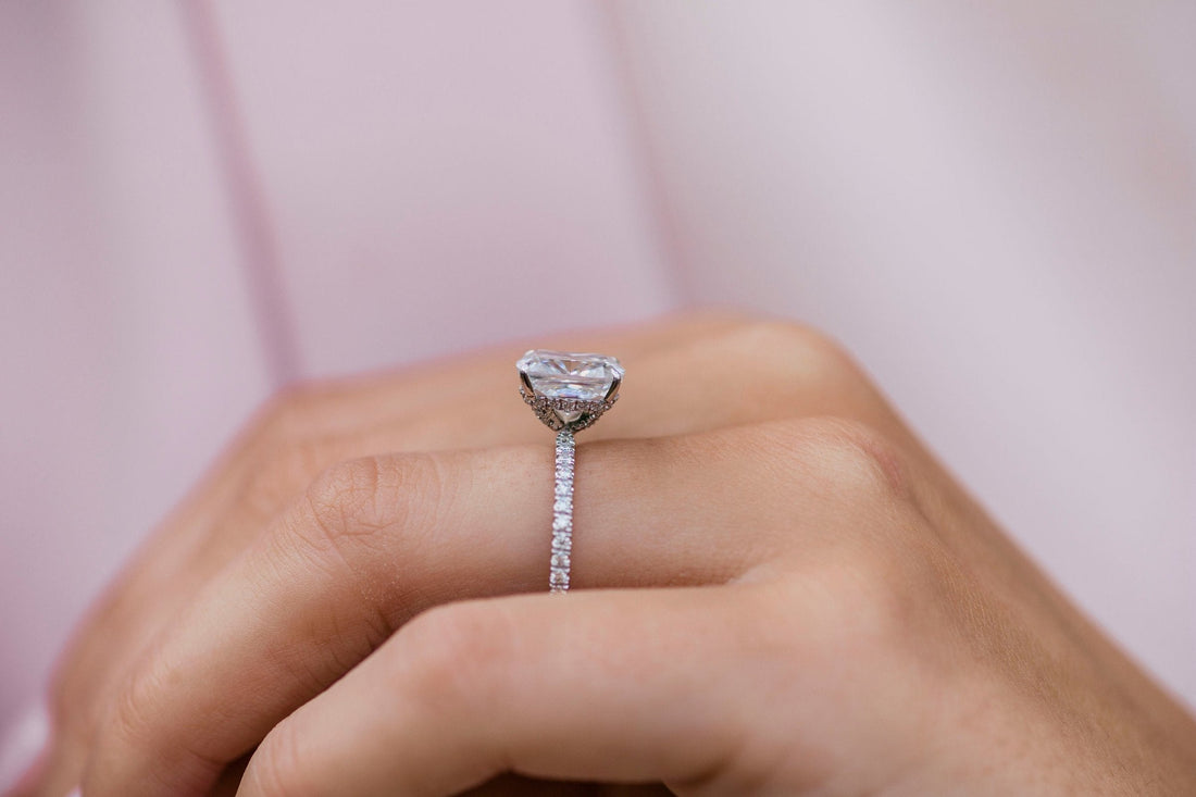 3.15CT Cushion Moissanite Hidden Halo Pave Setting Engagement Ring