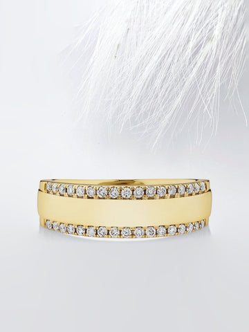 Two Row Moissanite Wedding Band with 0.37ct of Diamonds In Yellow Gold