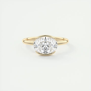2.0 Ct Oval East West Half Bezel Solitaire Moissanite Diamond Engagement Ring