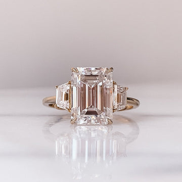 3.50CT Emerald Cut Moissanite 3 Stones Engagement Ring