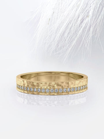 4mm Round Cut Moissanite Men's Diamond Hammered Wedding Band