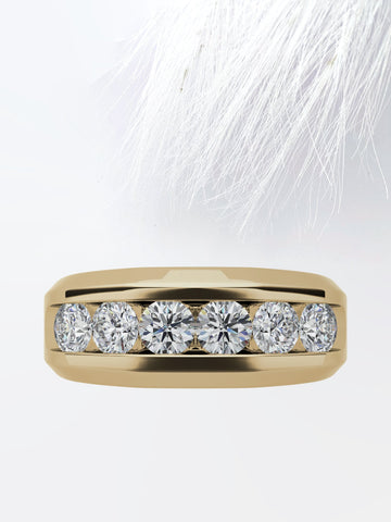 7mm Round Cut Six Stone Men's Wedding Band in Rose Gold