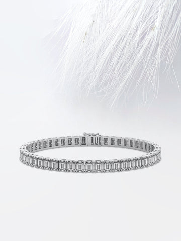 Emerald Cut Moissanite Diamond Tennis Bracelet 14K White Gold