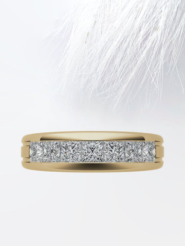 6mm Princess Cut Moissanite Men's Channel Set Wedding Band