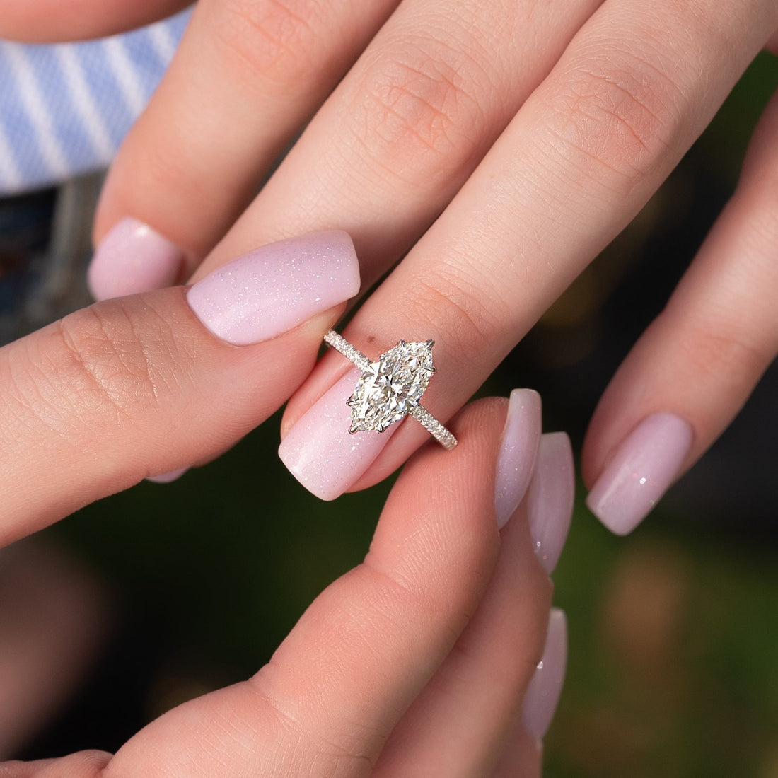 2.0 - 4.0 CT Marquise Cut CVD Diamond Pave Slim Engagement Ring