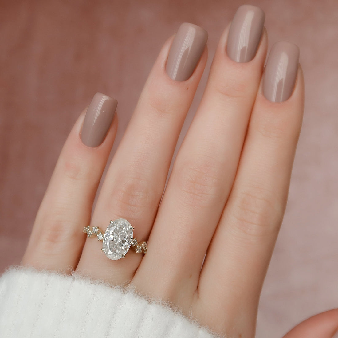 2.0 -4.0 CT Oval Cut CVD Diamond Hidden Halo & Pave Engagement Ring