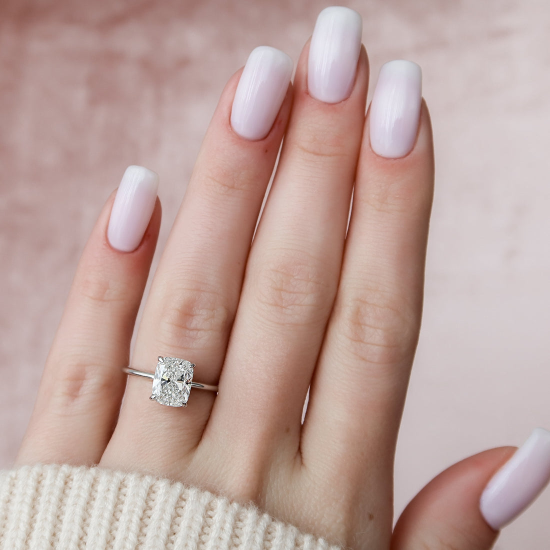 2.0 - 4.0 CT Elongated Cushion Cut CVD Diamond Hidden Halo Engagement Ring