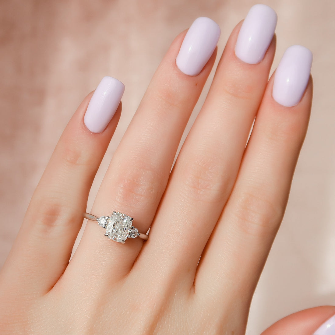 2.0 - 4.0 CT Elongated Cushion Cut CVD Diamond Three Stone Style Engagement Ring