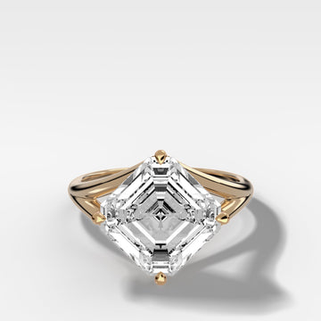 Split Shank Solitaire Engagement Ring with Tilted Asscher Cut Diamond