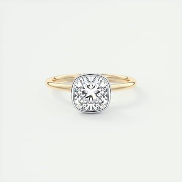 2CT Cushion Moissanite Bezel Solitaire Two Tone Engagement Ring