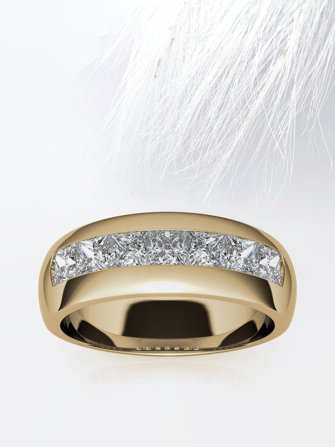 8MM Princess Cut Moissanite Men's Wedding Band in White Gold