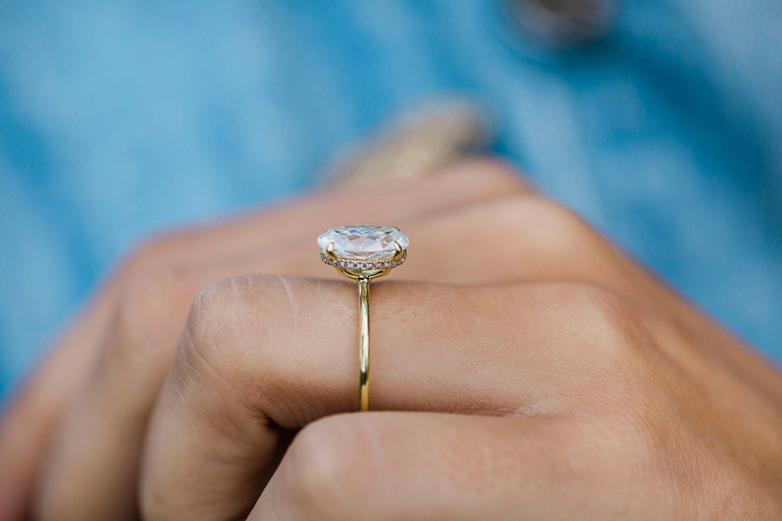 2.70CT Oval Moissanite Solitaire Engagement Ring With Hidden Halo Setting