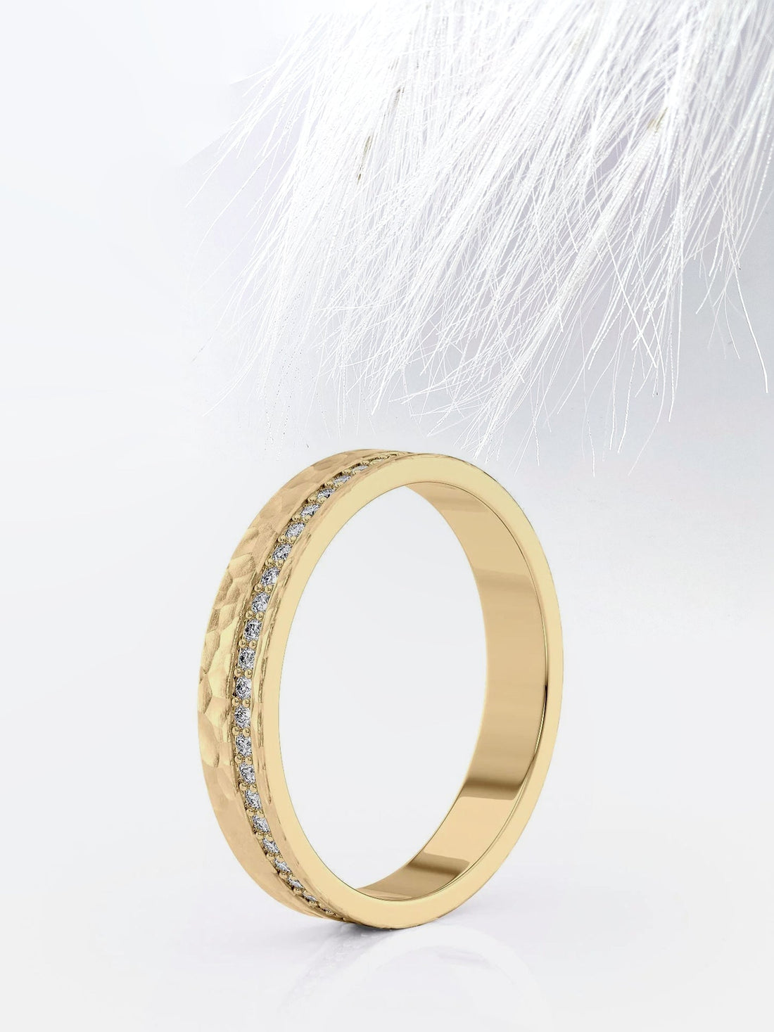 4mm Round Cut Moissanite Men's Diamond Hammered Wedding Band