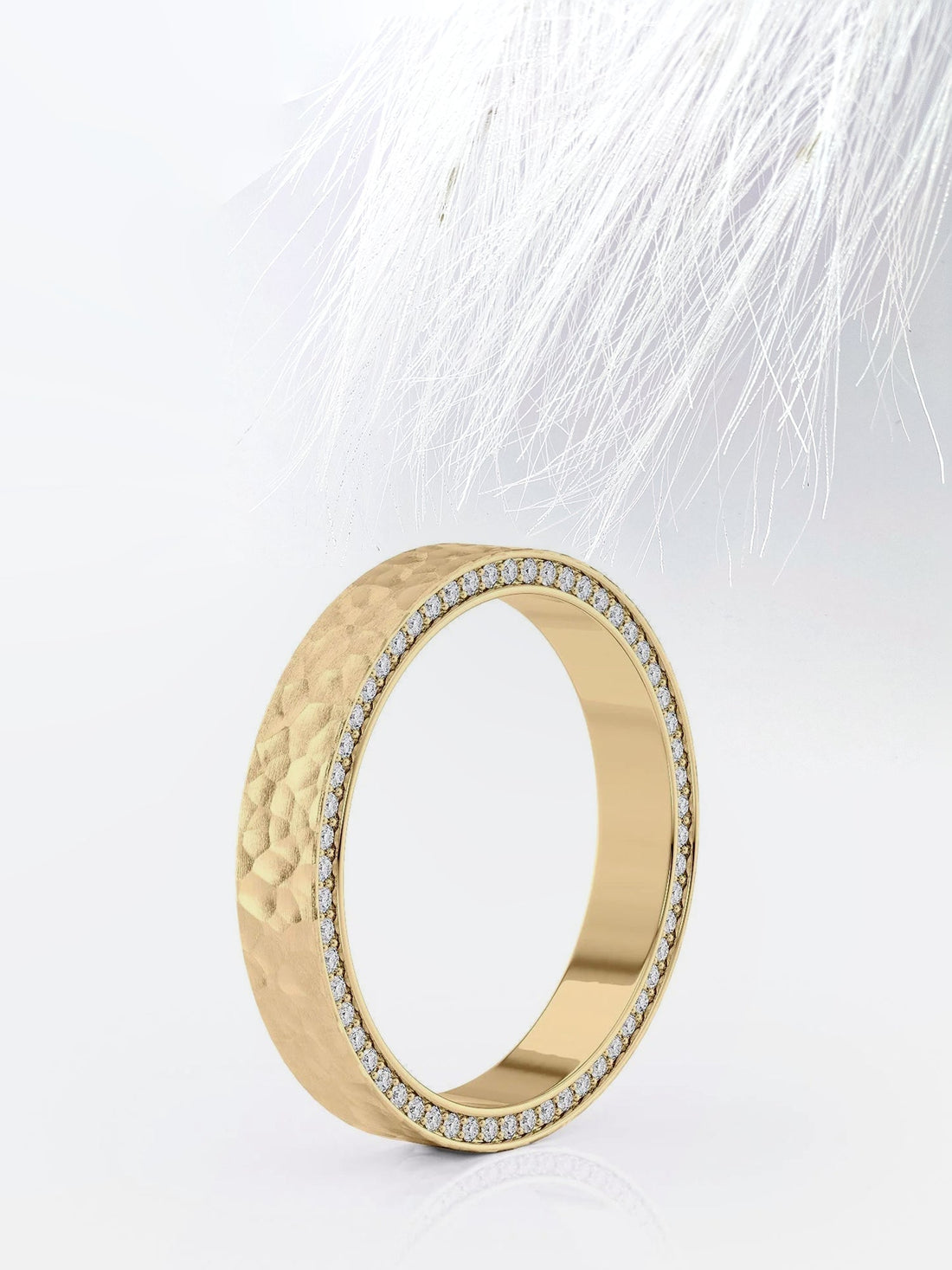 4mm Round Cut Moissanite Men's Diamond Hammered Wedding Band