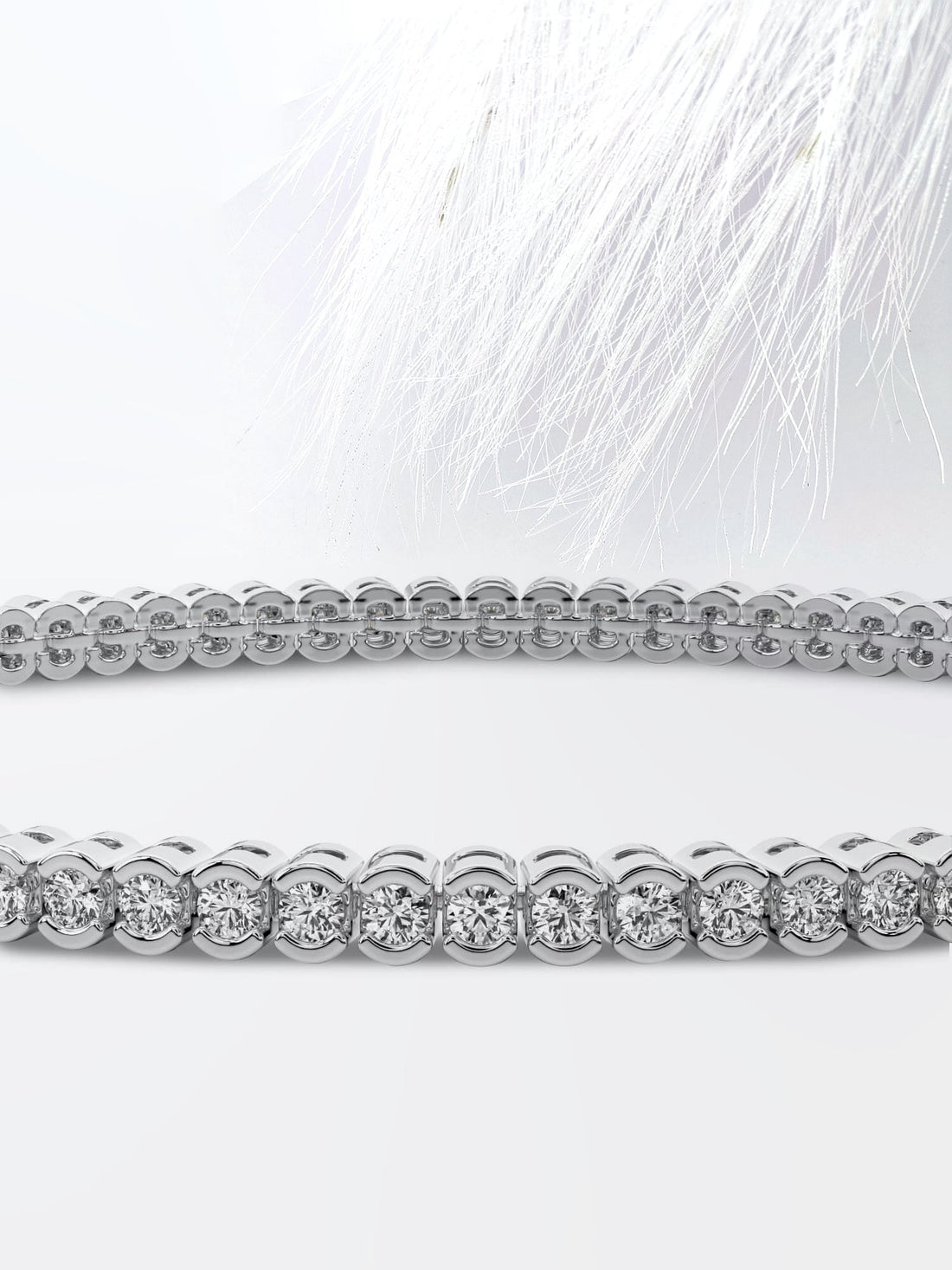 Half Bezel Round Moissanite Diamond Tennis Bracelet 14K White Gold