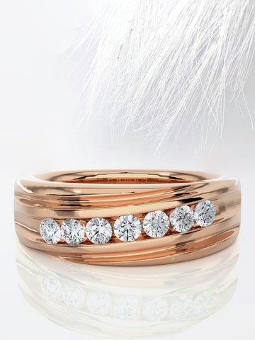 1.5CT Seven Stone Round Moissanite Wedding Band in Rose Gold