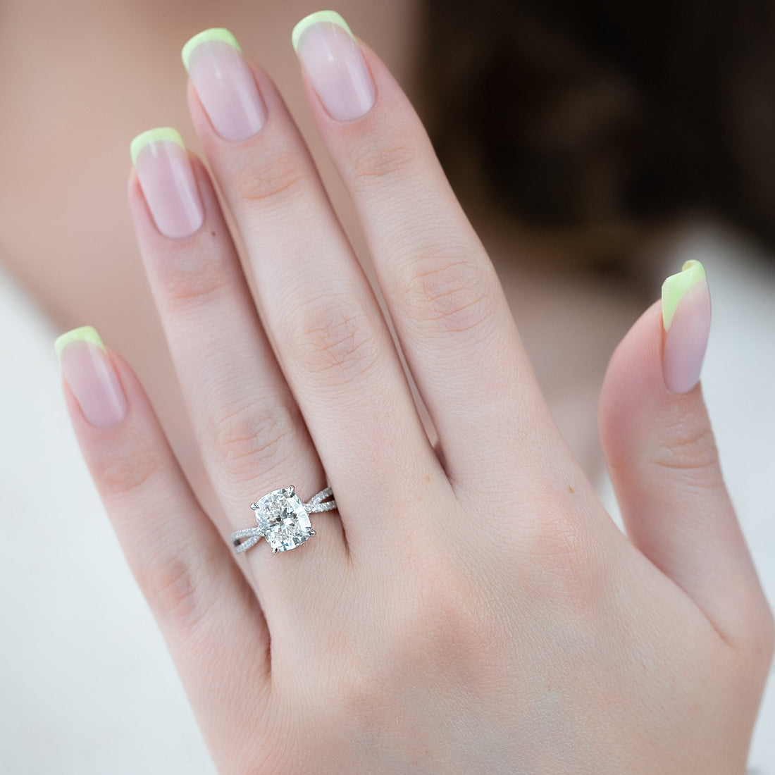 2.0 - 4.0 CT Elongated Cushion Cut CVD Diamond Twisted Pave Style Engagement Ring