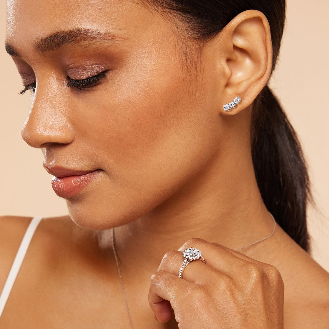 Round & Pear Cut Moissanite Three Stone Diamond Earrings for Her