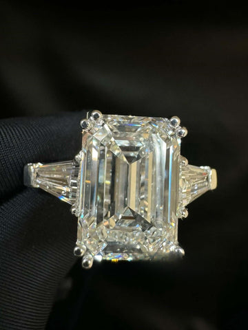 10.0CT Emerald Cut Three Stone Diamond Elizabeth Taylor Engagement Ring