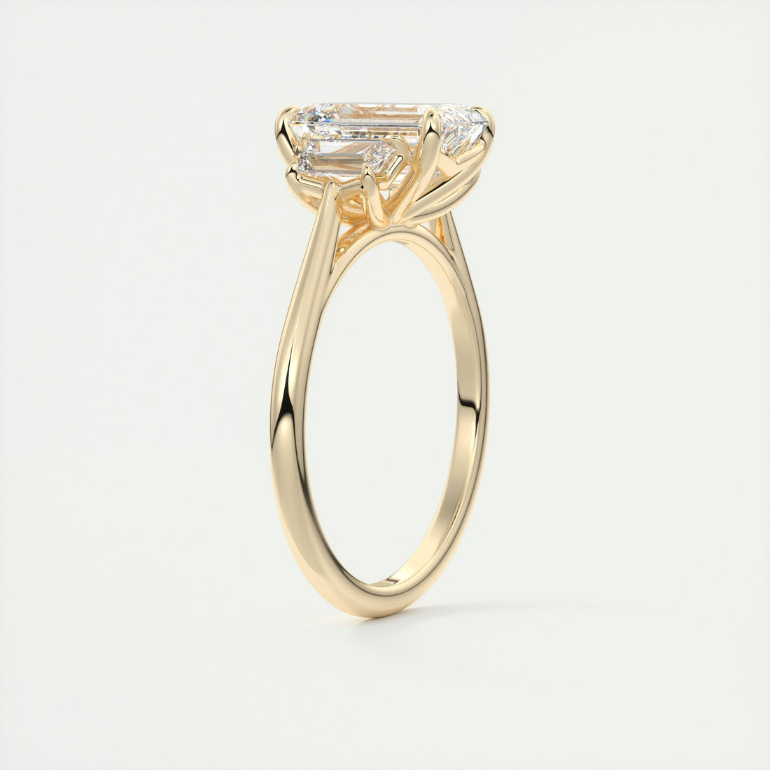 2.0CT Emerald Cut Moissanite 3 Stone Engagement Ring