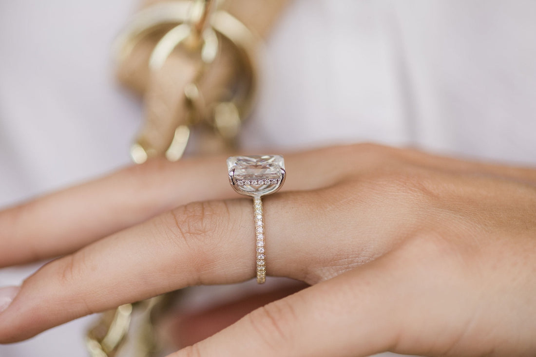 4.60CT Radiant Moissanite Hidden Halo Pave Setting Engagement Ring