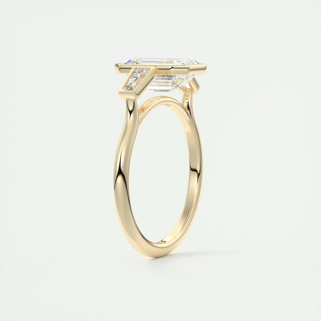 2.5 Ct Emerald Three Stone Bezel Moissanite Engagement Ring