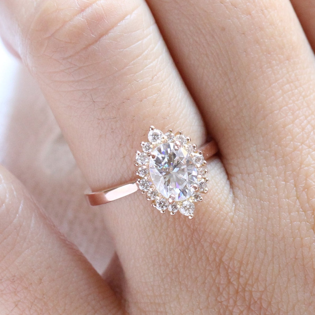 1.50CT Oval Cut Cluster Halo Style Moissanite Engagement Ring