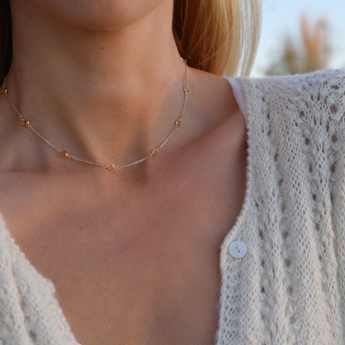 2.75CT Round Citrine Diamond November Birthstone Necklace