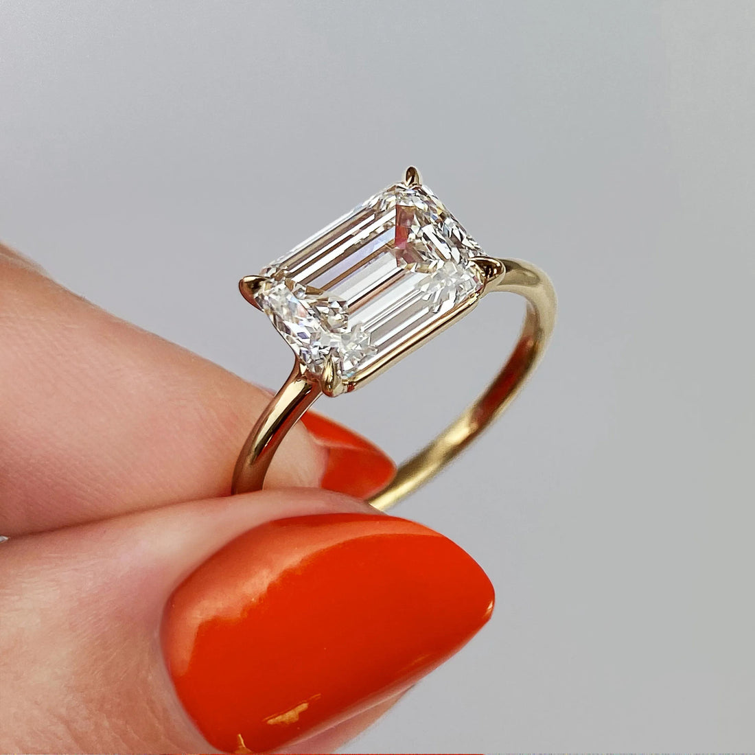 2.0 Ct  Emerald Cut Moissanite Solitaire Diamond Engagement Ring