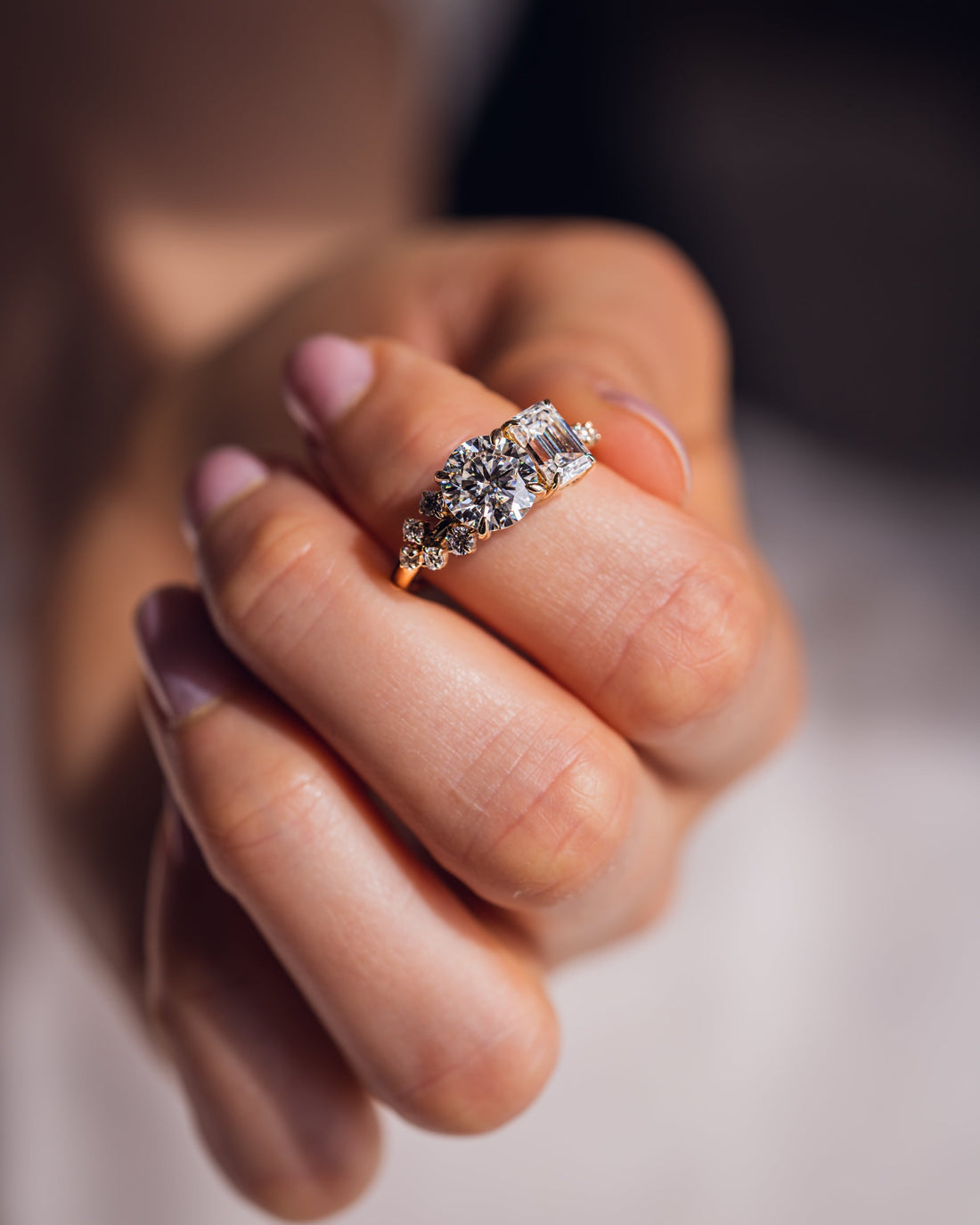 2.80 CT Emerald & Round G/VS2 CVD Diamond Two Stone Engagement Ring