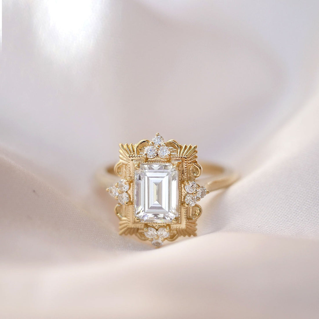 Emerald Cut Diamond Art Deco Vintage Style Engagement Ring Gift For Her