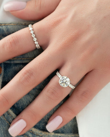 1.0 - 3.0 CT Round Cut CVD Diamond Hidden Halo & Pave Engagement Ring