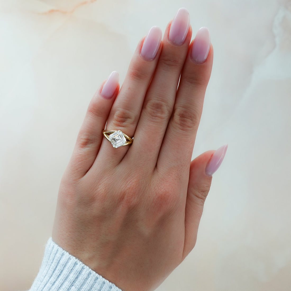 Split Shank Solitaire Engagement Ring with Tilted Asscher Cut Diamond