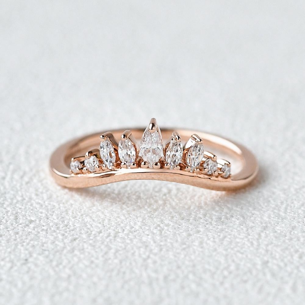 0.40CTW Marquise Cut Curved Vintage Style Stacking Wedding Band