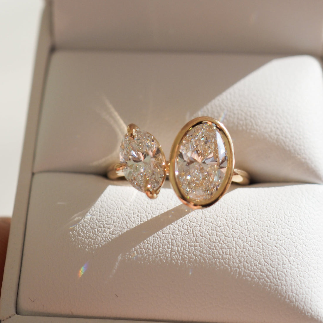 3.0 Carats Oval Shaped CVD Diamond Two Stone Style Engagement Ring