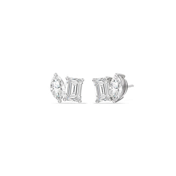 Marquise & Emerald Moissanite Two Stone Diamond Stud Earrings